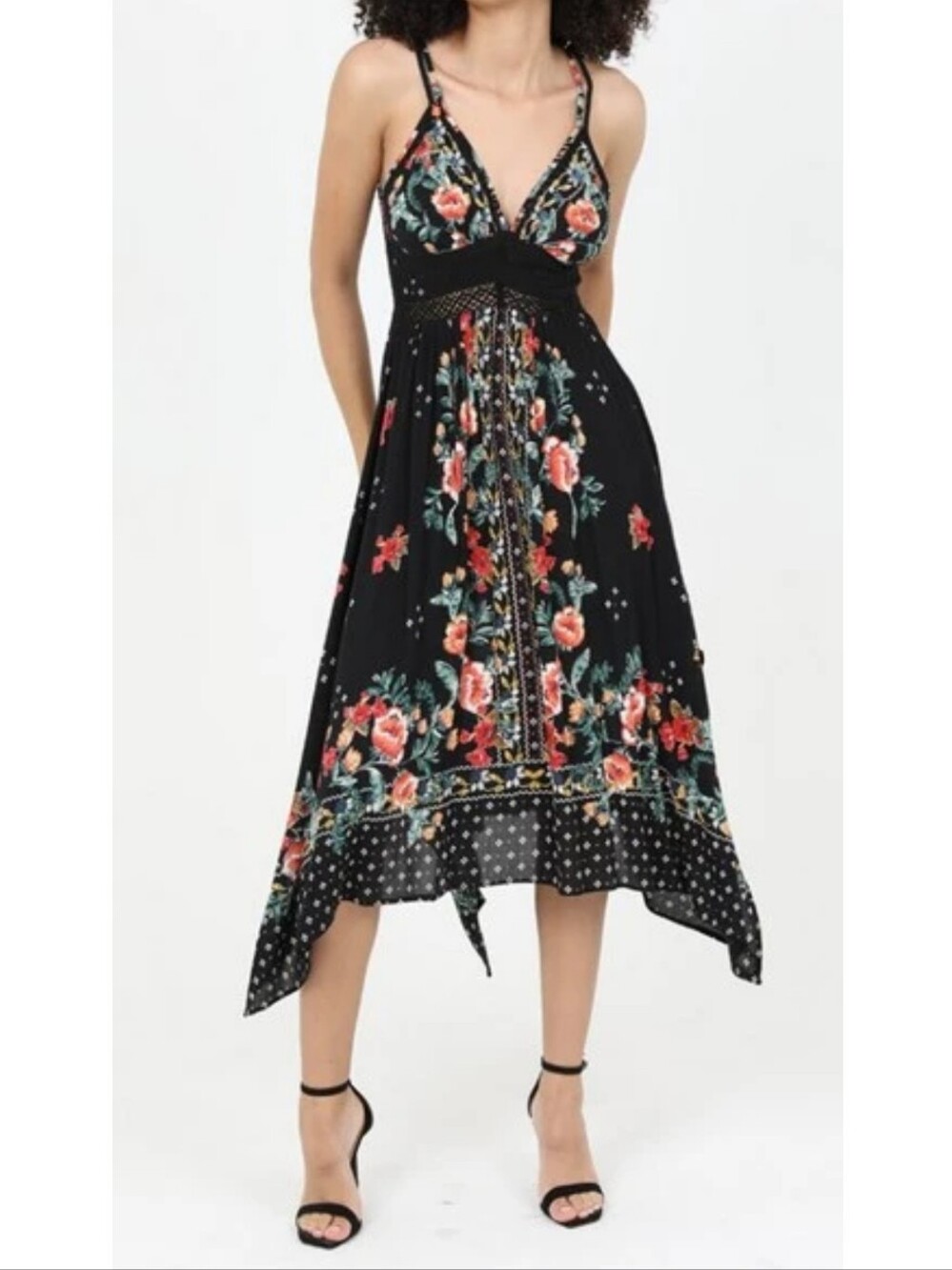 Angie Black Floral Handkerchief Dress Size m